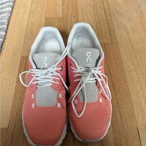 On Cloud Coral Athletic Running Sneakers with White Accents